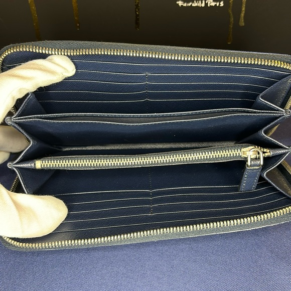 PRADA | Bi Color Saffiano Leather Long Zippy Wallet in Blue - Picture 7 of 11